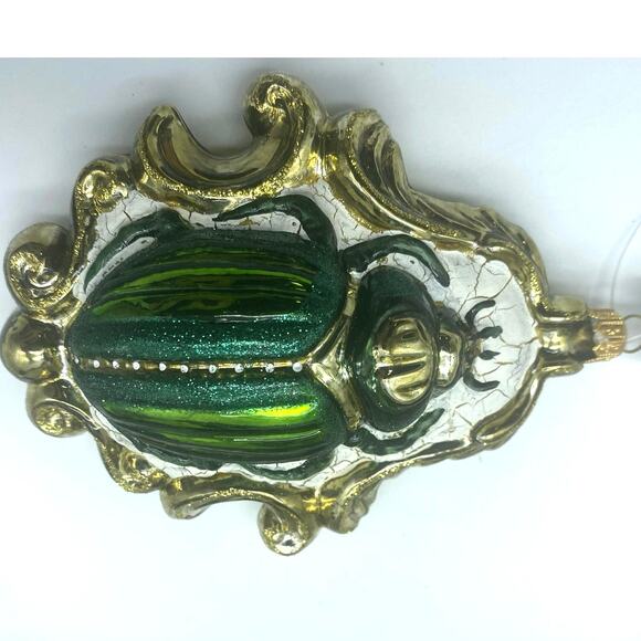 Vintage Large Glass Green‎ Scarab Bug Ornament Trimsetter, Poland NIB - Picture 3 of 8